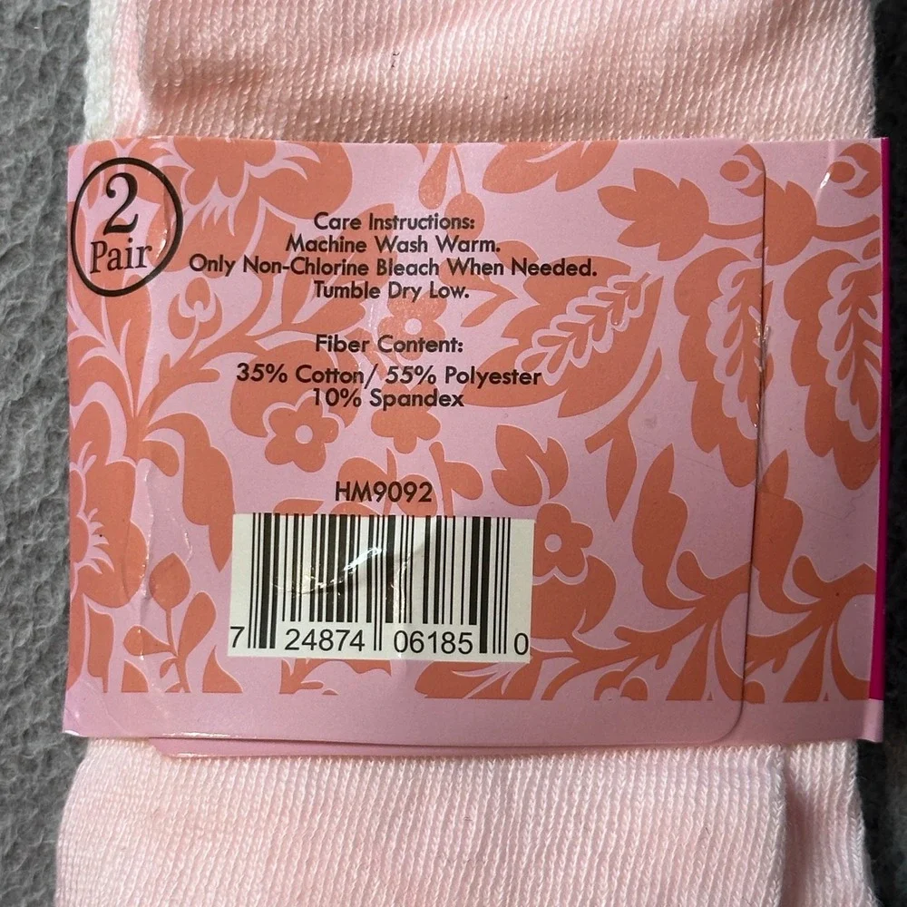 Carnival Socks Womens 9-11 Pink‎ White Fashion No-Show 2 Pair Pack HM9092 Cotton